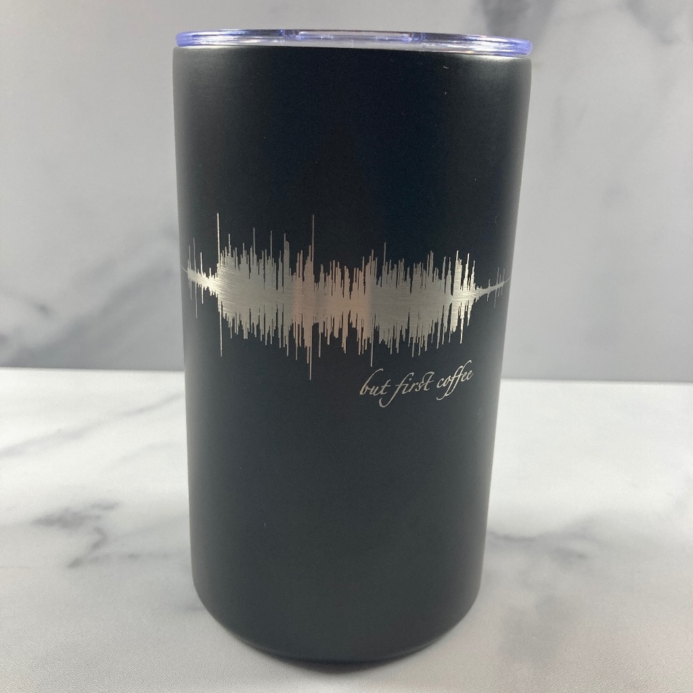 But First Coffee Soundwave Tumbler 12 oz Black Stainless Steel Insulated Travel